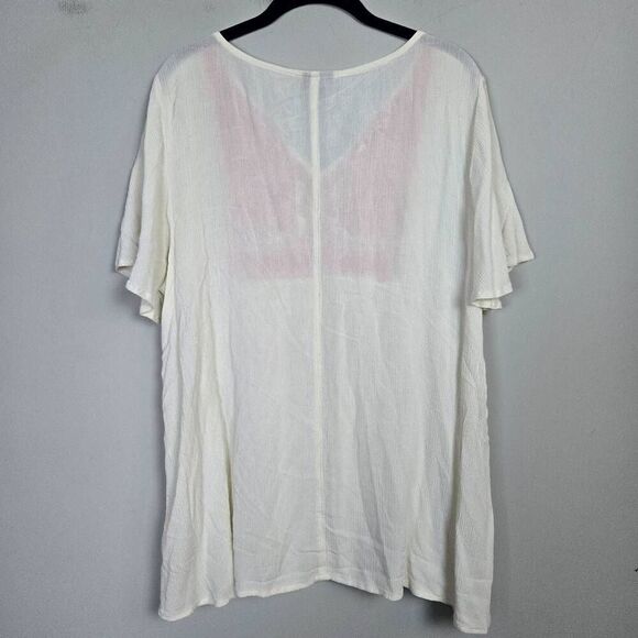Torrid Womens Embroidered Gauze Top Size 1X White Short Sleeve Boho Hippie Flowy - Picture 2 of 7